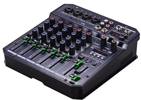 T6 Tragbare Soundkarte mit 6 Kanälen, Mischkonsole, eingebauter Audio-Mischpult, 16 DSP 48 V, Phantom Power, unterstützt BT MP3-Anschluss