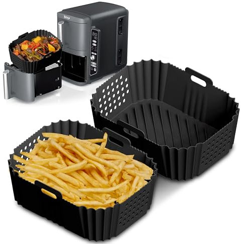 Air Fryer Liners for Ninja Double Stack XL: SL400UK Silicone Liners, Ninja Double Stack Accessories, Ninja Double Stack Air Fryer Liners with Holes, Ninja SL400UKCP Liners by FryEasy [UK Company]