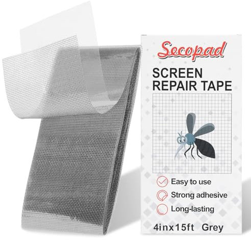 Secopad Nastro Adesivo per Zanzariere, 10 cm x 4,5 m Nastro Riparazione per Zanzariere, Nastro in Fibra di Vetro per Zanzariere Ripara, Ripara Zanzariera Rapidamente, Grigio