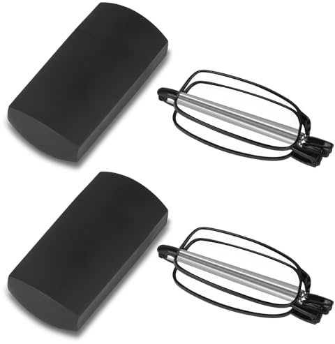 Aolso Faltbare Lesebrille, 2 Stück 1.5 Mini Anti-Blau Sehnhilfe für Damen und Herren, Mini Tragbare Lesehilfe mit Hartschalenetui für Damen und Herren, Einziehbare Bügel, Leicht und bequem