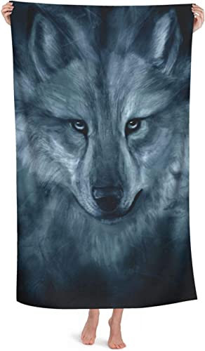 KWQDOZF Strandtuch mit Wolfsmotiv der amerikanischen Ureinwohner, sehr saugfähig, Mikrofaser-Stranddecke, weiche Badetücher, 80 x 130 cm