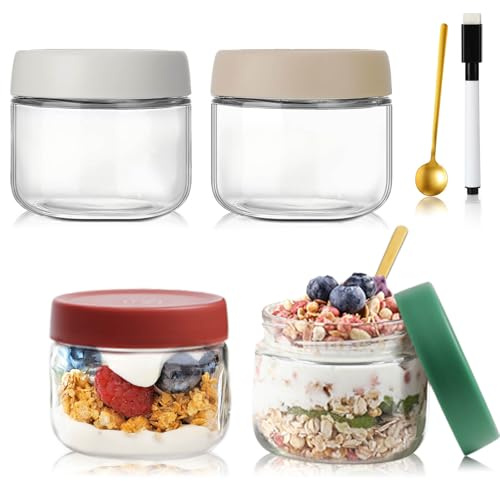 QIMYGIFT Overnight Oats Gläser mit Deckel, 300 ml, 4er-Set