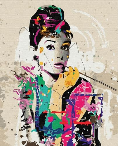 Artnapi Malen nach Zahlen Erwachsene ohne Rahmen | DIY Handgemalt | Audrey Hepburn | Kit für Anfänger und Erwachsene | Set inklusive Acrylfarben & Pinsel | 40x50cm Leinwand