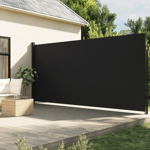 Lechnical Tenda da Sole Laterale Retrattile Nera 200x500 cm,Tenda da Sole Laterale,Anti UV Antivento Protezione Privacy per Balcone/Giardino-4004459
