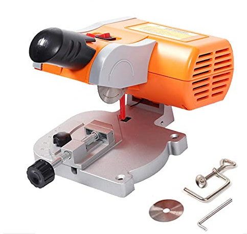 Mini Sega da Tavolo per La Lavorazione del Legno, Troncatrice da Tavolo da 100 W, 6000 Giri/Min, Regolazione del Taglio A 45 Gradi, Arancione,Orange