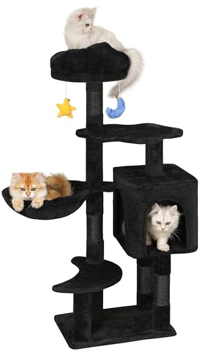 Meecal Gothic Cat Tree with Cat Condo for Indoor Cats, 43 Cute Cat Tower with Scratching Post, Cozy Hammock, Unique Perch, Dangling Toy, Cat Tree House with Large Padded Bed, Black