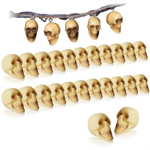 com-four® 24x Deko-Totenkopf - Halloween-Deko Totenschädel aus Kunststoff - künstliche Knochen als Dekoration für Fasching, Motto-Partys und Día de los Muertos (Totenköpfe 24x)
