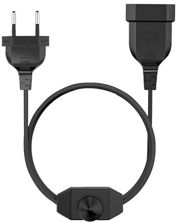 Powice LED Dimmer mit 3 Meter Euro Flachstecker für Lampen, 220-250V / 100W Max - Steckdose mit Schalter, Schwarz
