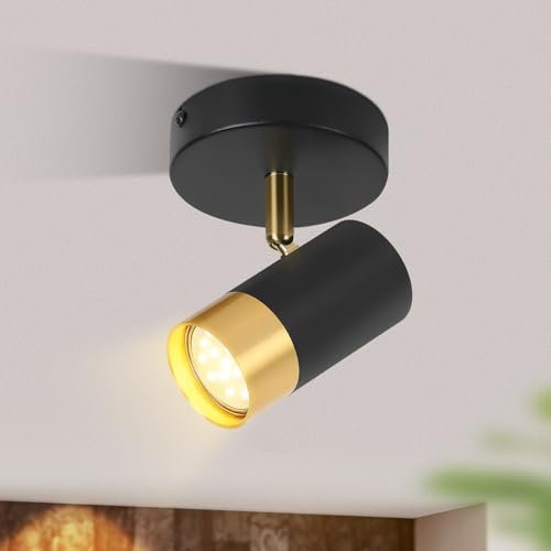 ZMH Deckenlampe 1 Flammig LED Deckenleuchte - Deckenstrahler GU10 Deckenspots Schwarzgold 350° Drehbar Wandstrahler Vintage Flur Retro Industrial für Wohnzimmer Schlafzimmer Küche (Ohne Leuchtmittel)