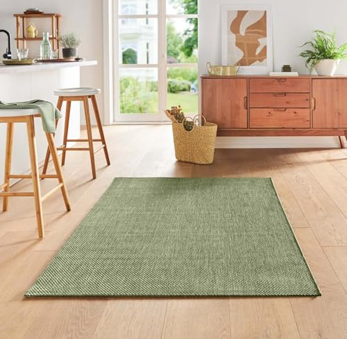 Taracarpet Teppich Flacher Kurzflorteppich für Wohnzimmer, Schlafzimmer und Kinderzimmer auch als Küchenteppich für die Küche in Sisal Optik grün 120x160 cm