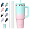 Watersy Gourde Isotherme Inoxydable 1,2 L avec 2 Pailles, Gobelet à Café anti-Fuite, Isotherme Sous vide avec Couvercle à vis sans BPA, Gourde Rafraîchissante Pendant 12 Heures, Rose Bleu