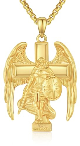 DOTBJ 925 Sterling Silber Gold Erzengel St Michael Anhänger Kette Halskette mit Edelstahlkette 55,88 cm + 5 cm