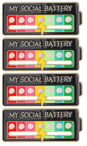 GDFHBD 4 Pieces Square Black Battery Mood Brooch, Creative Fun Badge, Cute Decorative Brooch, Suitable for Backpacks, Scarves and Apparel Accessories.