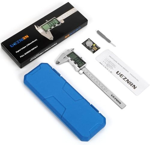 Ueznirn Calibro digitale con grande schermo LCD, calibro a corsoio in acciaio inox, IP67, protezione dagli spruzzi d'acqua, antipolvere, calibro scorrevole con batteria di ricambio