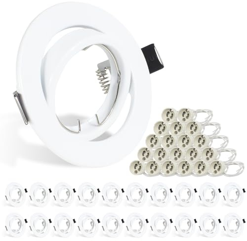 HiBay 20er Set Einbaustrahler LED GU10 Einbaurahmen Rund Weiß Deckenspots 68-85mm Schwenkbar 360° Inkl. GU10 Fassung für LED oder Halogen Leuchtmittel