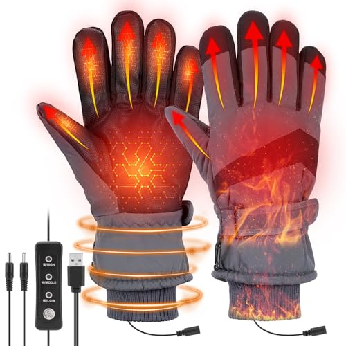 Axrye Guanti Riscaldati per Uomini e Donne, USB Guanti Invernali Impermeabile 3 Livelli di Riscaldamento da Ciclismo Moto Caldi per Escursioni, Snowboard, Sport Invernali all'aperto