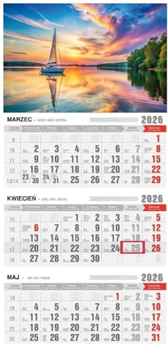 Kalendarz 2026 Trójdzielny Ekonomiczny z magnesem Mazury KTM-VM-13