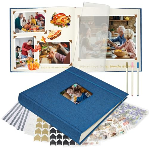Vienrose Fotoalbum zum Einkleben 30 x 30 cm, 30 Blätter/60 Seiten | Großes Leinen-Fotobuch mit Beschreibbarem Raum, DIY Scrapbook Fotoalben für Hochzeit, Baby, Familie, Taufe, Jahrestage