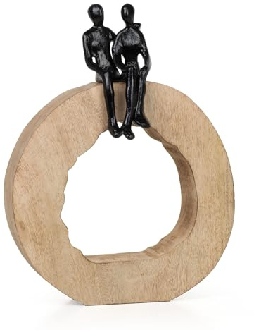 Moritz Skulptur Be Together 36 cm schwarz – Mangoholz Paar Figur | Handgefertigt aus Massivholz und Aluminium, Unikat mit lebendiger Maserung, Symbol für Liebe und Nähe, Geschenk zur Hochzeit