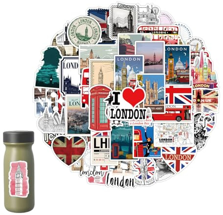 HJDJBD 50 Stück Großbritannien Aufkleber,London Souvenir,England Roter Bus Stickers Set,Koffer Aufkleber Reisen,London Bus Dekor,für Koffer,Laptops,Fotoalben,Camping,Skateboard,Scrapbook