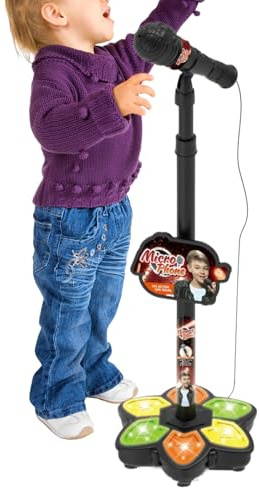 Genérico Microphone chanteur pour enfant – Jouet sans fil avec lumière LED, microphone portable pour musique et karaoké | Microphones musicaux pour garçons et filles, maison, salle de classe, voyage