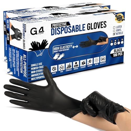 G4GADGET Black Nitrile Disposable Gloves Medium (M) – 200 Pack, Latex-Free Powder-Free, Food Safe, Strong Puncture Resistant for Tattoo, Nail Tech, Cleaning, Car Detailing & Medical Use