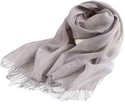 Prettystern Damen Herren Leinen-schal Frühling Sommer-Schal mit langer Fransen - T12 Grau