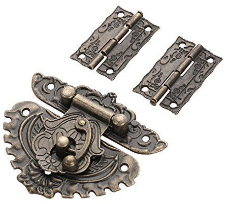 Yetaha Antique Embossing Hasp Latch Lock, 2PCS Hinge & 1 PC Retro Style Padlock Lock Key Latch Clasp Set Box Lock, Box Hinges and latches with 13 Screws for Furniture Cabinet Wood Jewelry Box