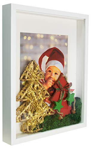 BD ART 28x35 cm Box 3D Objektrahmen Bilderrahmen mit Passepartout 20x25 cm, Weiß Rechteckiger zum befüllen, tiefer für objekte, foto, suvenirs 3 cm, für Wandbehang
