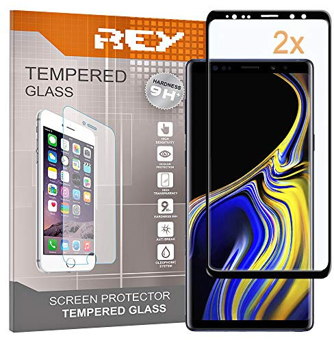 REY 2X Protector de Pantalla 3D para Samsung Galaxy Note 9 - NOTE9, Negro, Protección Completa, 3D / 4D / 5D