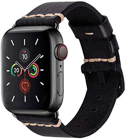 MroTech Lederarmband Kompatibel mit Apple Watch Armband 49mm 46mm 44mm 45mm 42mm,Echt Vintage Retro Armband Herren Damen Ersatz für iWatch SE SE2 Ultra Ultra2 Serie 10 9 8 7 6 5 4 3 2 1,antike Schwarz
