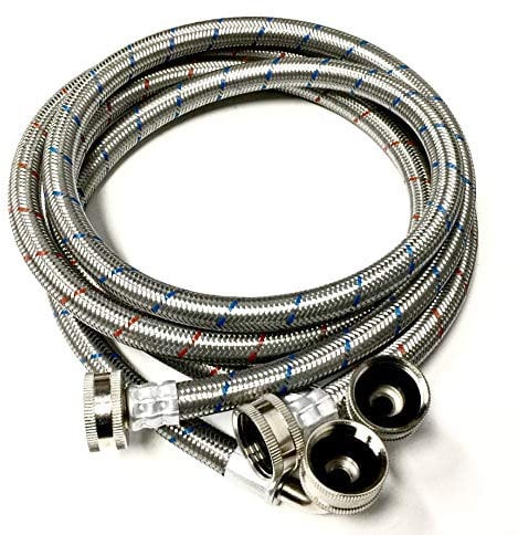 2-Pack Premium Stainless Steel Washing Machine Hoses - 4 FT No-Lead Burst Proof Red and Blue Lined Water Inlet Supply Lines - Universal 90 Degree Elbow Connection - 10 Year Warranty