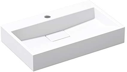 doporro Lavabo sobre encimera blanco mate de mármol fundido con válvula de desagüe 60x38x11cm Colossum19 lavabo rectangular suspendido con 1 orificio para grifo con nano revestimiento