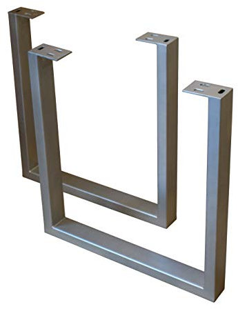 SAM Tischgestell, 2er Set, Roheisen lackiert, Silber, Kufengestell für Holztische, 70 x 74 cm