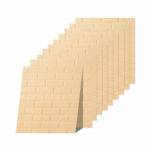 Euro Tische 10x 3D Wandpaneele selbstklebend – Tapete in Steinoptik für Wandgestaltung – wasserfeste Fliesenaufkleber für Schlafzimmer, Badezimmer, Küche & mehr – 10 Stück Gelb (70x77 cm)