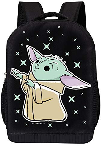 STAR WARS BLACK MANDALORIAN BACKPACK - STAR WARS 18 INCH AIR MESH PADDED BAG (The Child and Stars)