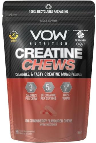 Vow Nutrition Creatine Chews,100 Strawberry Flavoured Chews, Creatine Monohydrate, Convenient & Tasty Chewable Creatine Informed Sports Approved (Strawberry)
