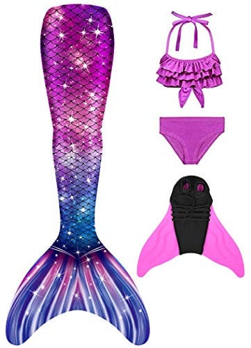 DNFUN Meerjungfrauenflosse Mädchen Cosplay Meerjungfrauenschwanz mit Bikini zum Schwimmen für Kinder mit Meerjungfrau Flosse und Mermaid Tail