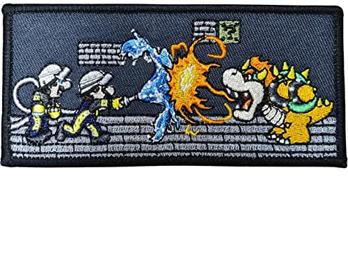 POLIZEIMEMESSHOP - Fire & Water Textil Patch - Mario - Luigi - Game - Feuerwehr - Bowser - Retro - Pixel