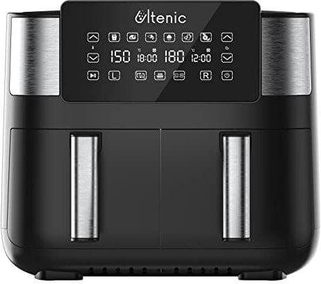 Ultenic K20 Freidora de Aire 8L, Freidora sin Aceite con Dos Cestas Independientes, 2850W, Air Fryer con 6 Programas, Pantalla Táctil, Recetas Online en APP, Cesta Antiadherente sin BPA PFOA, Negro