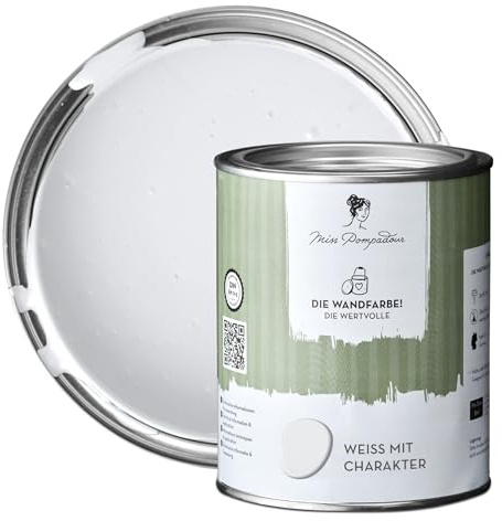 MissPompadour stumpfmatte Wandfarbe Weiß mit Charakter 1 L, für Innen | Edles Finish, spritzfrei, wasserbasierte Innenfarbe, einfach zu verarbeiten, hochdeckend
