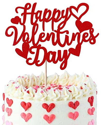 1 Stück Love Heart Happy Valentine's Day Cake Topper Glitter Sweet Love Valentine's Day Cake Picks Dekorationen für Valentinstag Liebe Thema Baby Shower Kids Birthday Party Kuchen Dekorationen Rot