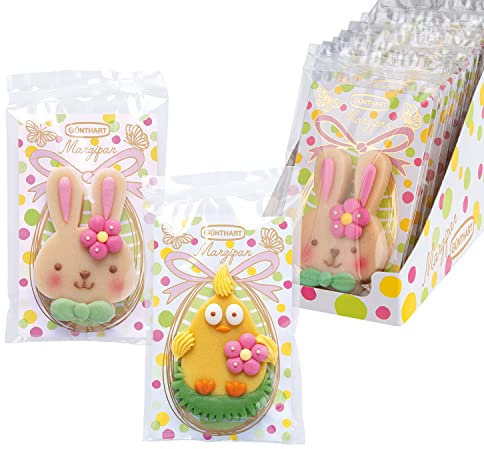 Günthart 10 Stück Hasen Gesicht und Küken mit Kulleraugen aus feinem Marzipan einzeln verpackt