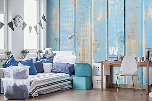 DIMEX LINE Non-Woven Photo Wallpaper Old Blue SLATS 375 x 250 cm - Non-Woven Wallpaper, wall Mural, wall Art - Wallpaper for Living Room, Bedroom, Office, Kitchen