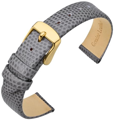 ANNEFIT Cinturino Pelle 15mm Cinturini per Orologi Donna, Fibbia in Acciaio Inossidabile Oro (Grigio)