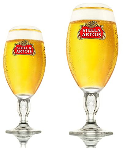 GarageBar | Stella Artois Glass | Stemmed Chalice Beer Glass | Official Merchandise | Comes with 2X Beer Drip Mats (1, Combo - Pint & Half Pint)