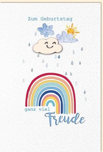 KE - Exklusive Geburtstagskarte mit Holzdetail und Umschlag, DIN B6 - Geschenk für jeden Anlass, Motiv: Regenbogen