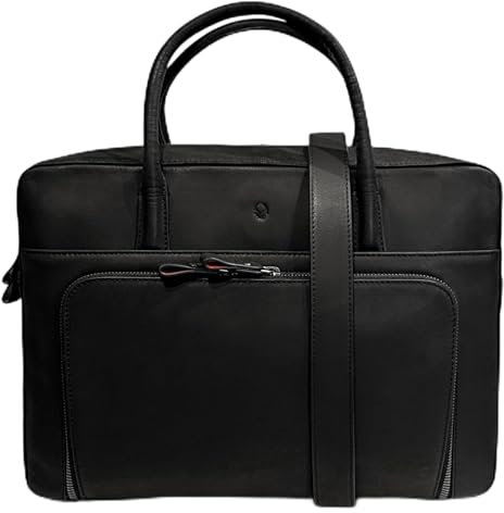 DONBOLSO Laptoptasche Leder - Echtleder Business Tasche Laptoptasche 13 Zoll - Organizer Vordertasche, Laptopfach - Ledertasche - Unisex - Abnehmbarer Schulterriemen - 38x28cm - Schwarz