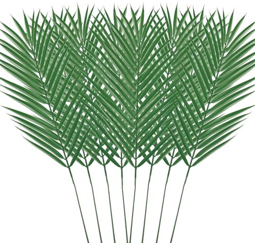 HanYun 8PCS Artificial Palm Leaves, Tropical Palm Tree Leaf with Stem Greenery Leaf Fake Plants Large Artificial Plants Indoors for Hawaiian Luau Jungle Table Centerpiece Home Docer