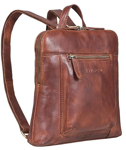STILORD Marlene Leder Rucksack Damen Elegant Rucksackhandtasche Damen Cityrucksack Vintage Handtasche Daypack Echtleder Damen Rucksack Modern Farbe:Brandy - Cognac